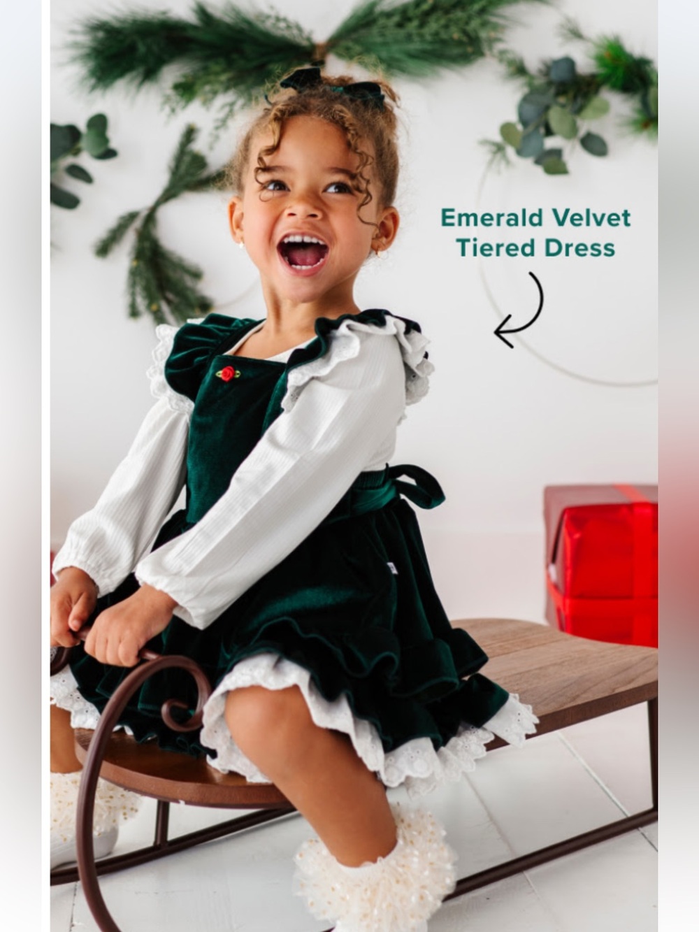 NWT - Bums & Roses - 4T - Emerald Velvet Tiered Dress